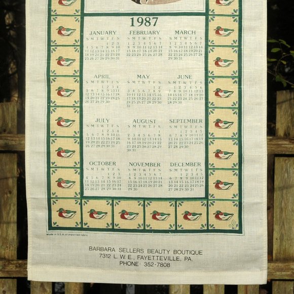 Vintage 1987 Mallard Duck Couple Calendar Tea Towel Birthday Anniversary Gift - Picture 4 of 6